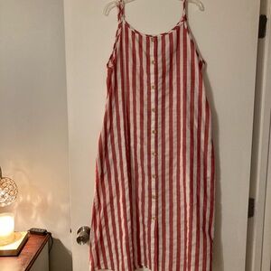 Red and White Striped Button-Down Dress